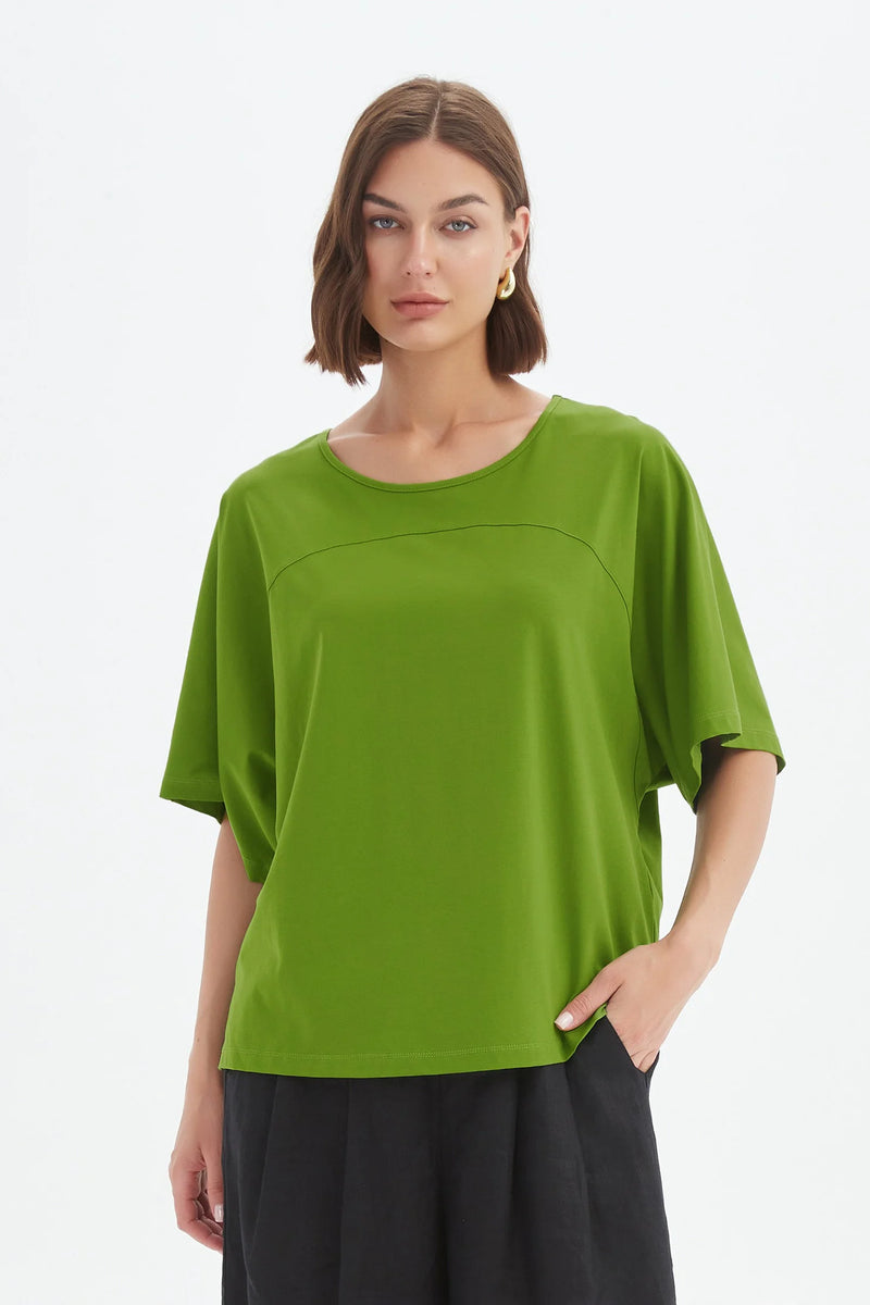 Wide Sleeve Yoke Tee - Avocado Green
