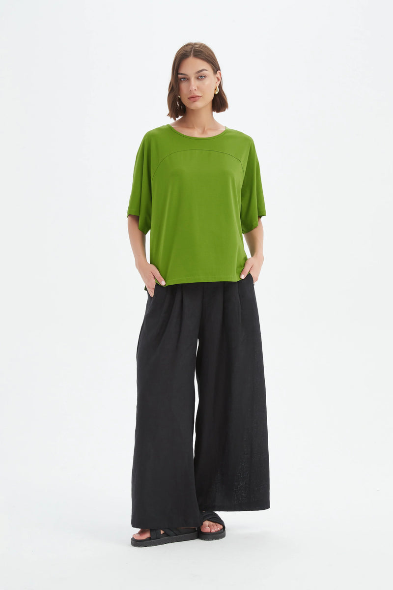 Wide Sleeve Yoke Tee - Avocado Green