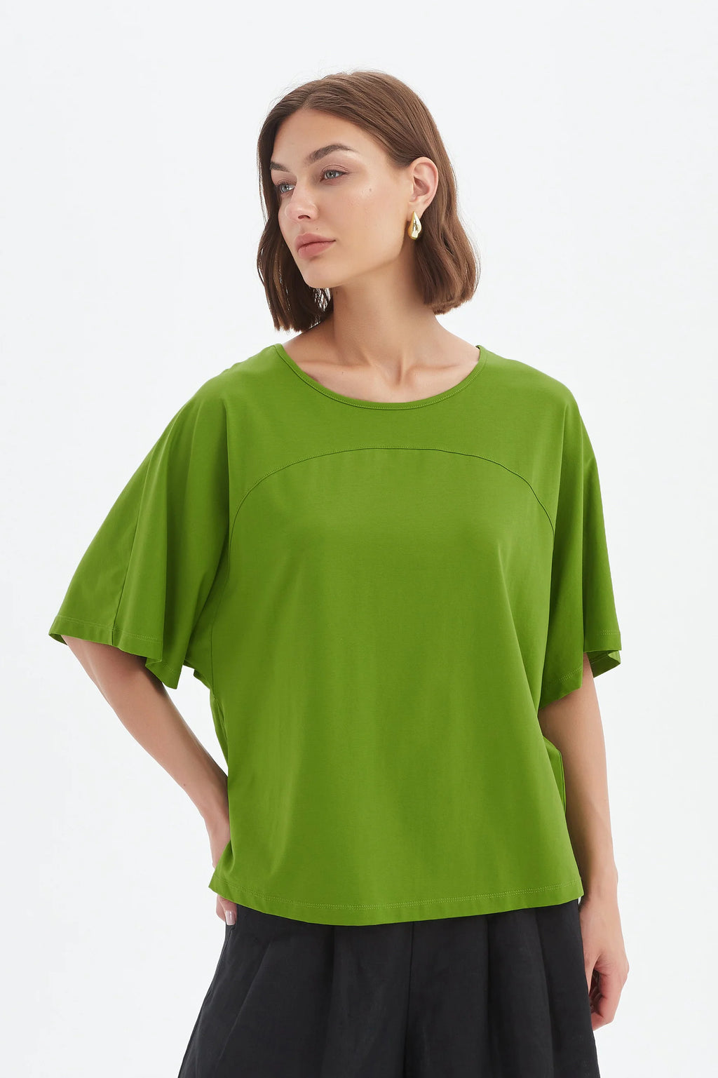 Wide Sleeve Yoke Tee - Avocado Green