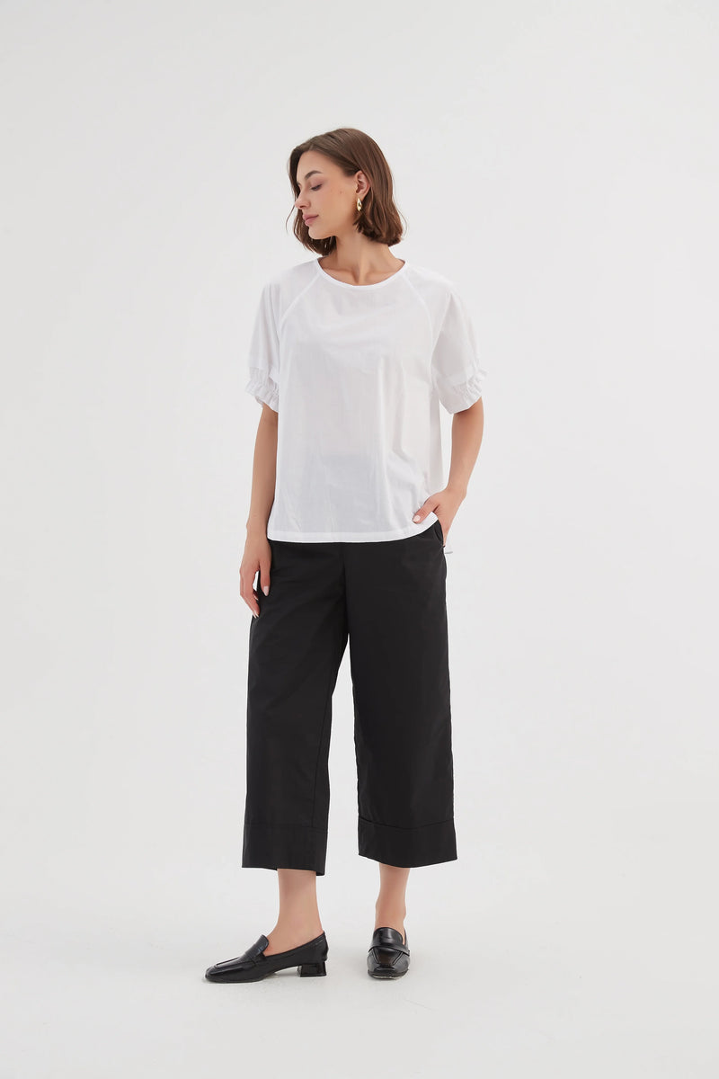 Ruffle Sleeve Lyocell Top - White
