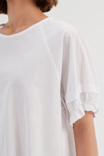 Ruffle Sleeve Lyocell Top - White