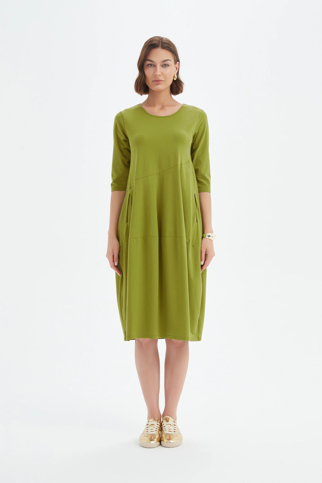 Diagonal Seam Summer Dress - Chartreuse