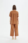 Ruffle Sleeve Lyocell Top - Russet