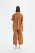 Ruffle Sleeve Lyocell Top - Russet