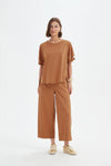 Ruffle Sleeve Lyocell Top - Russet