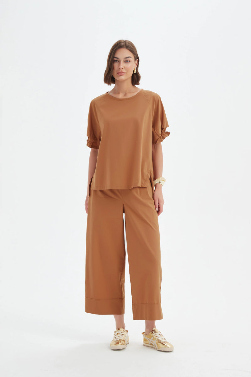 Ruffle Sleeve Lyocell Top - Russet