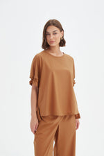 Ruffle Sleeve Lyocell Top - Russet