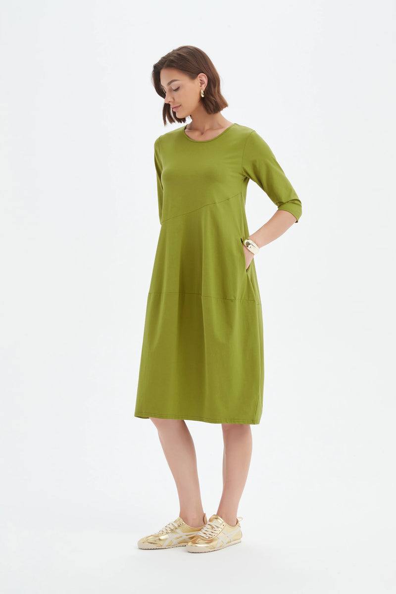 Diagonal Seam Summer Dress - Chartreuse