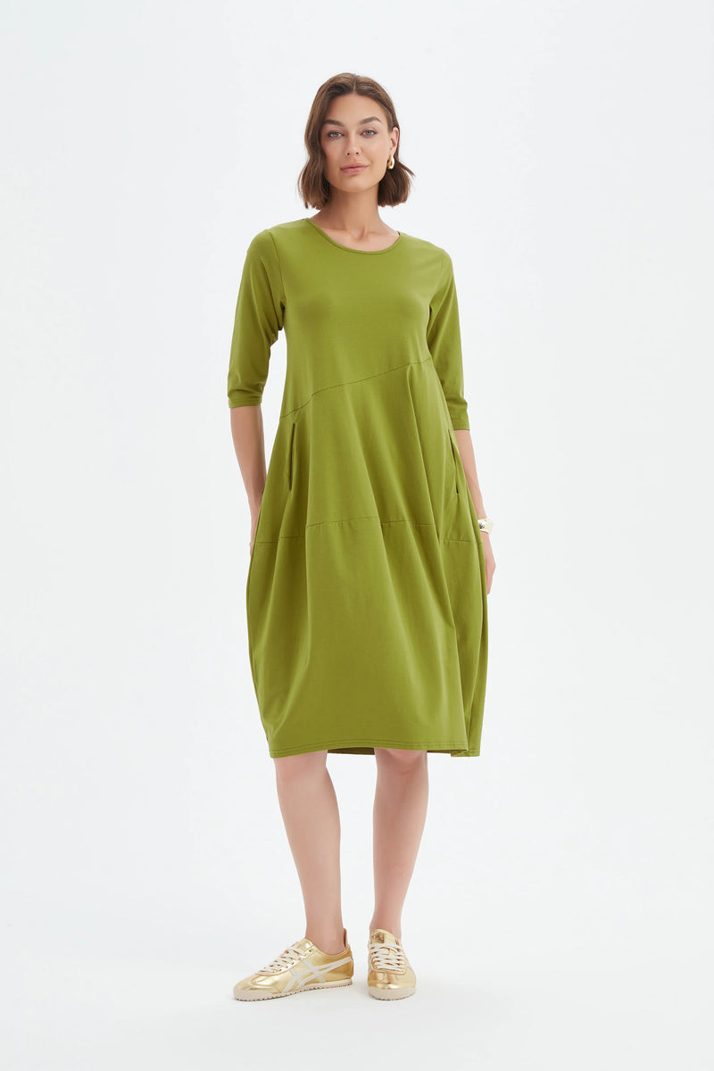 Diagonal Seam Summer Dress - Chartreuse