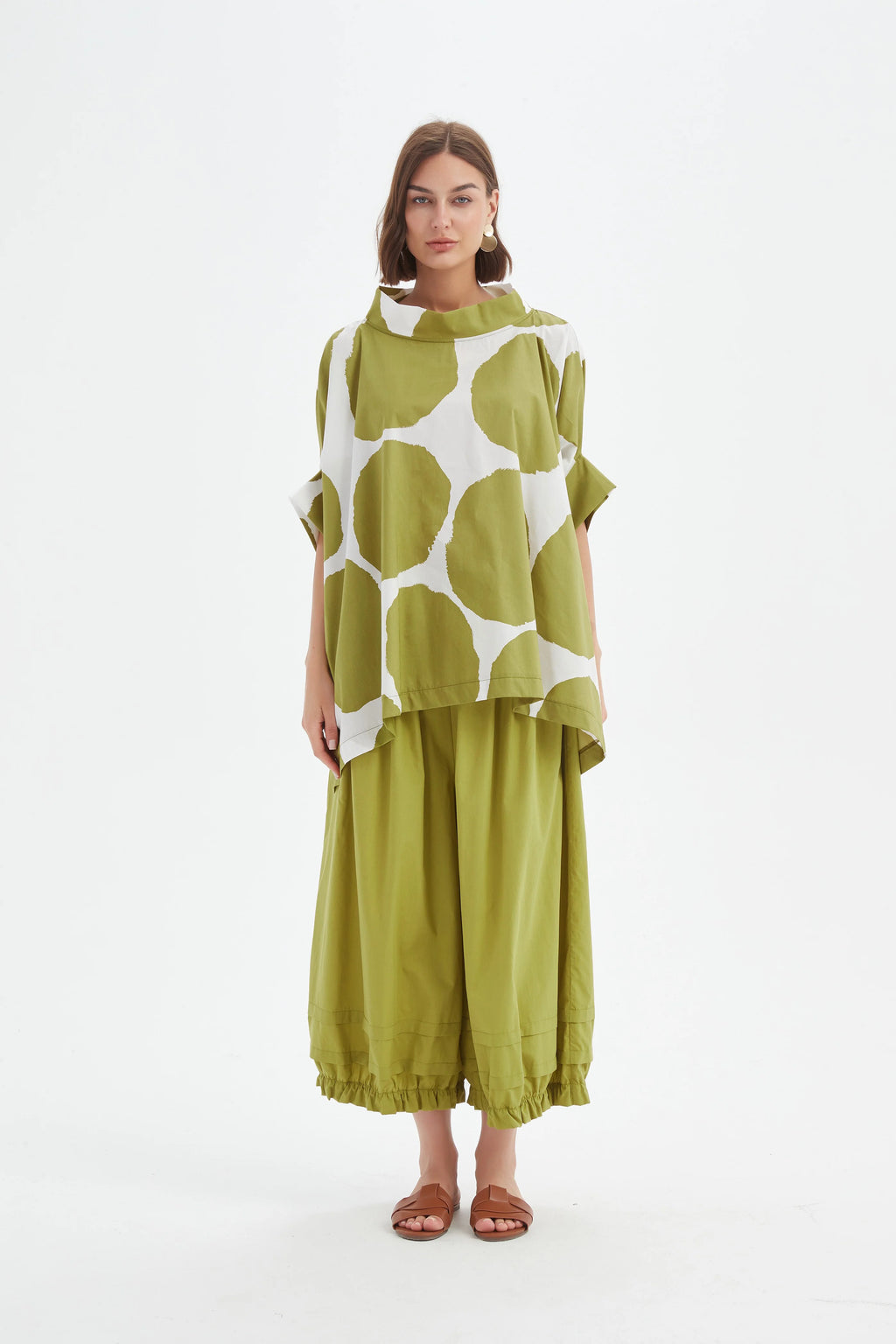 Structured Neck Print Tunic - Chartreuse/White Spot