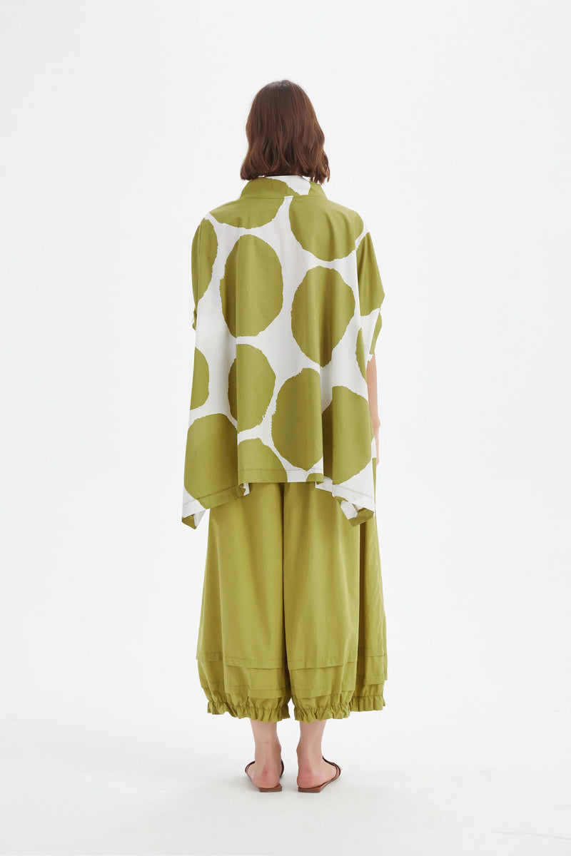 Structured Neck Print Tunic - Chartreuse/White Spot