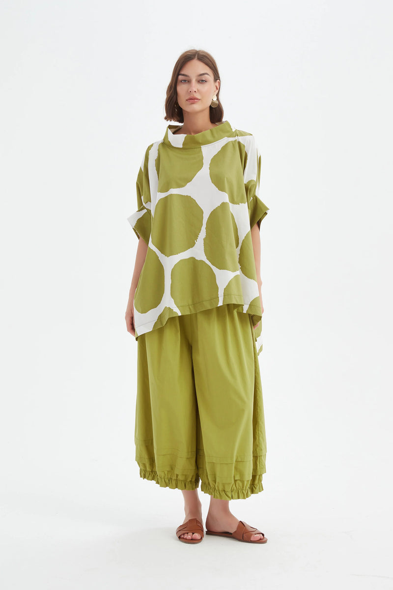 Structured Neck Print Tunic - Chartreuse/White Spot