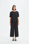 Ruffle Sleeve Lyocell Top - Black