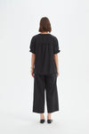 Ruffle Sleeve Lyocell Top - Black