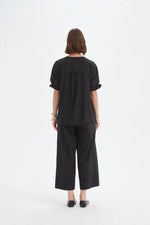 Ruffle Sleeve Lyocell Top - Black