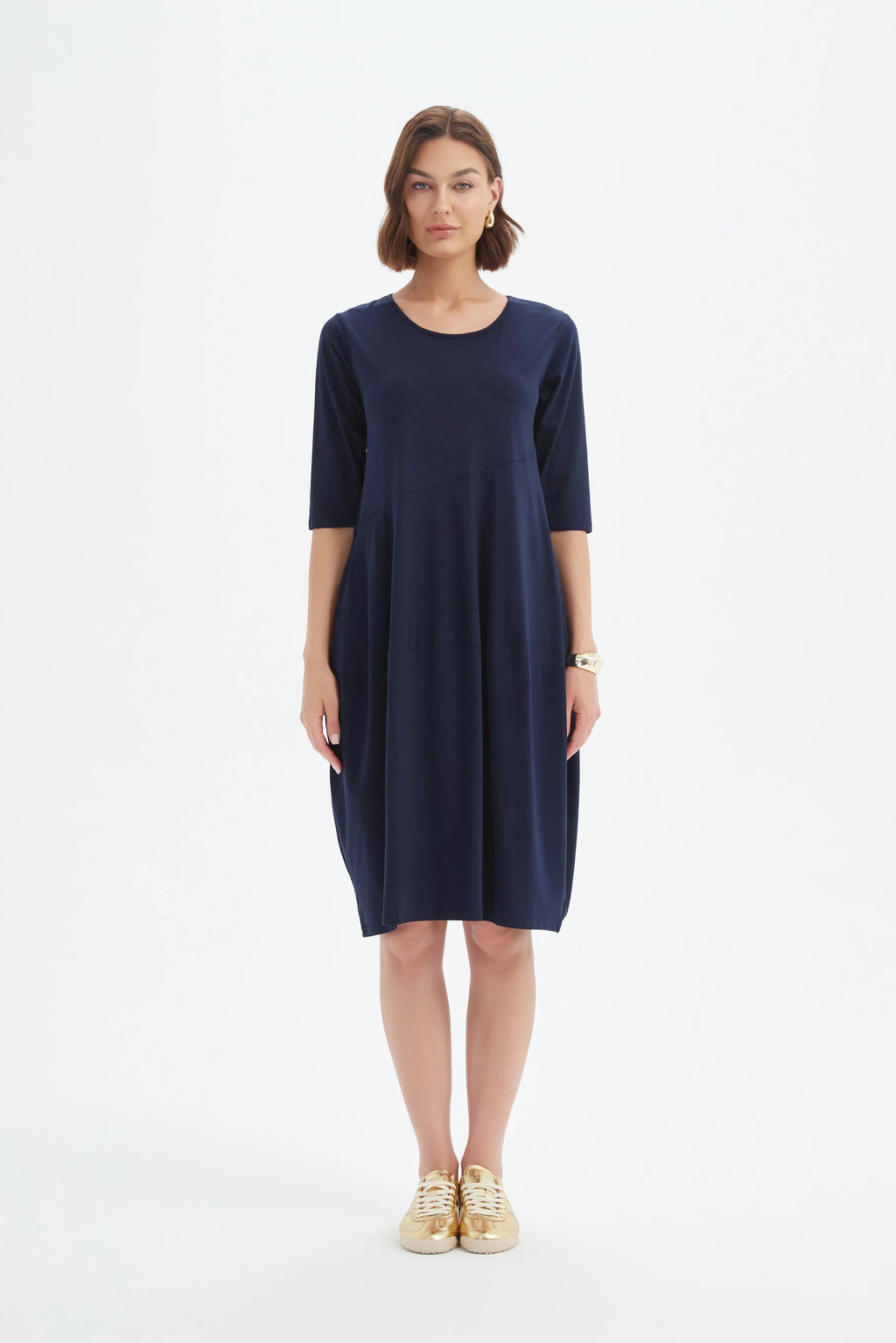 Diagonal Seam Summer Dress - Navy