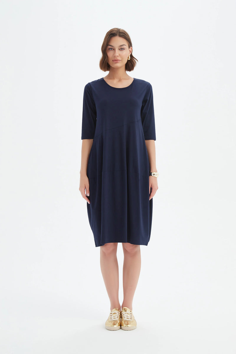 Diagonal Seam Summer Dress - Navy
