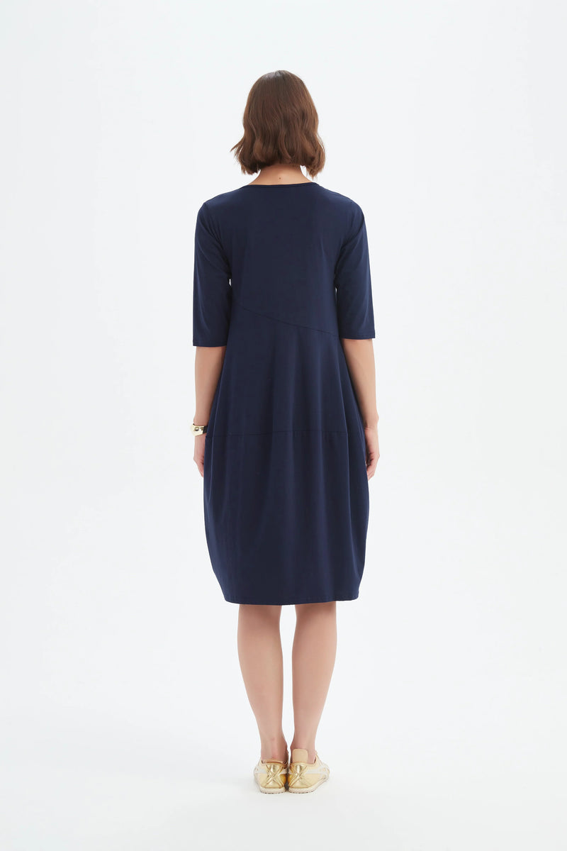 Diagonal Seam Summer Dress - Navy