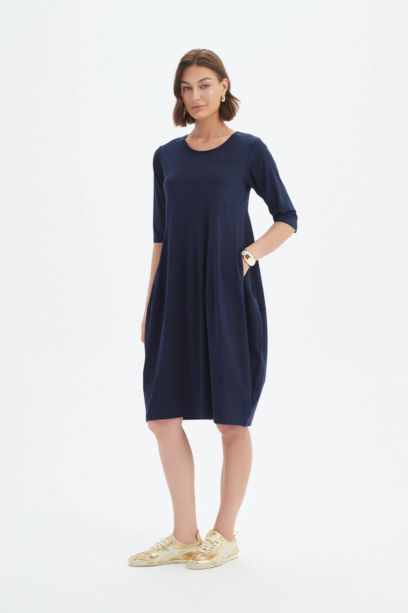 Diagonal Seam Summer Dress - Navy