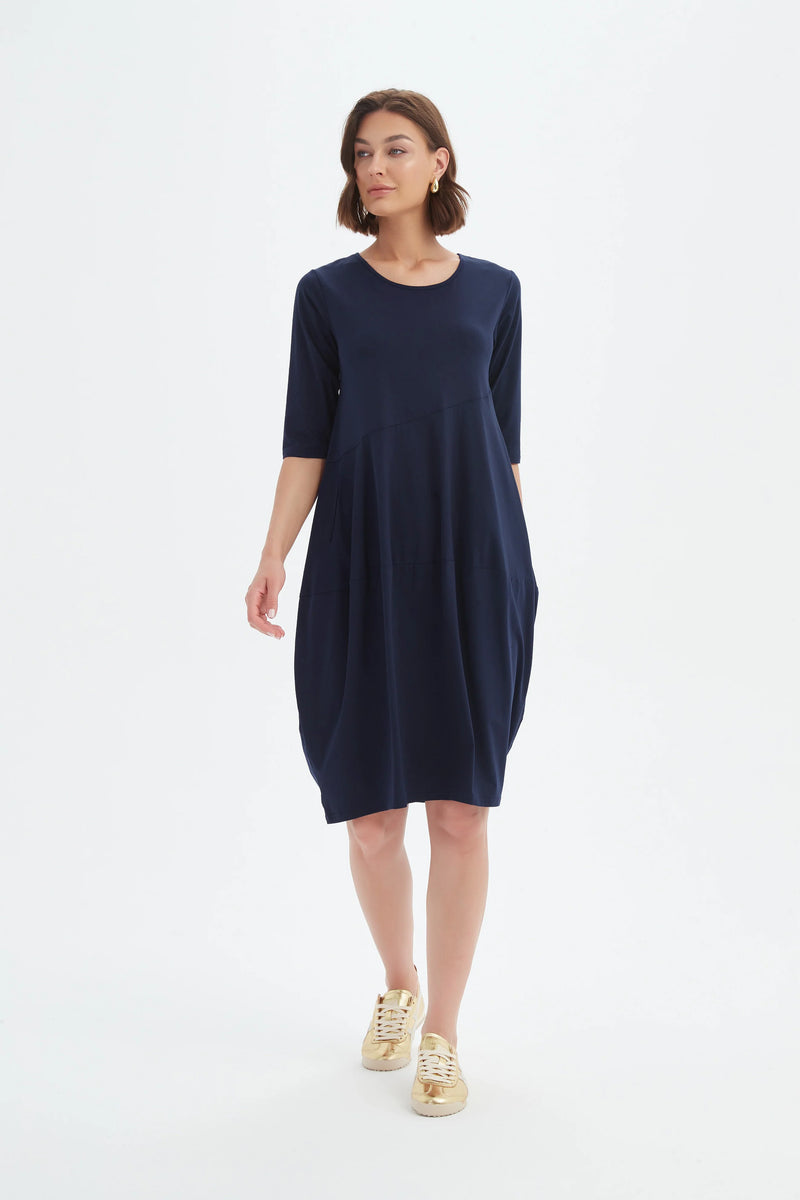 Diagonal Seam Summer Dress - Navy