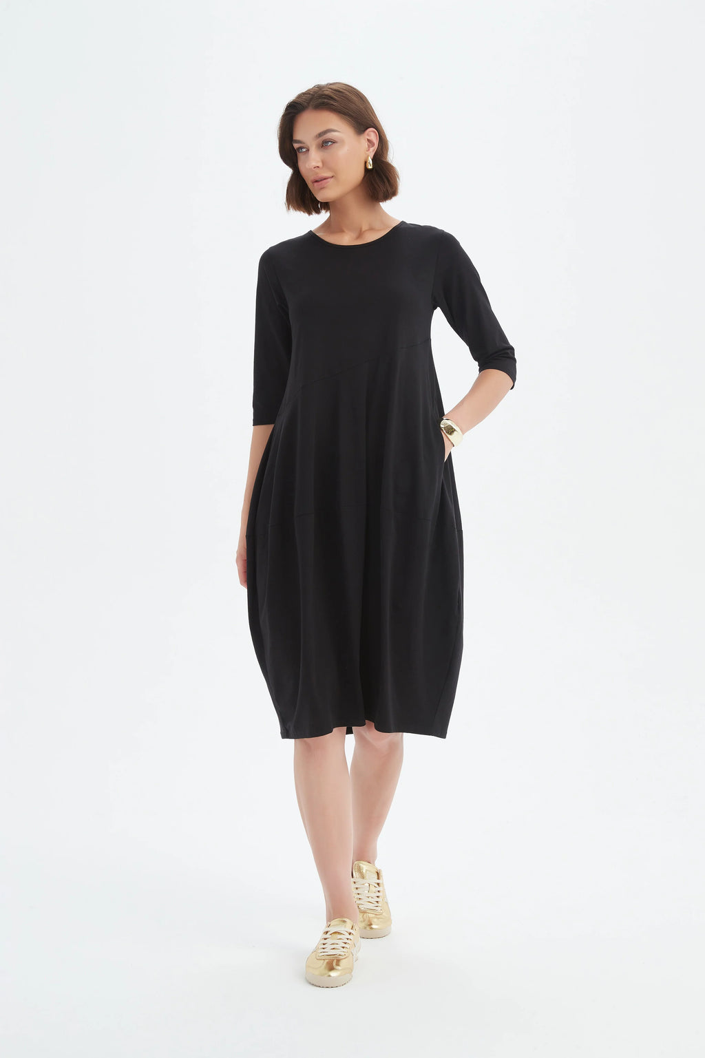 Diagonal Seam Summer Dress - Black