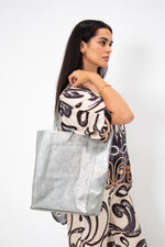 Leather Tote Bag - Silver Metallic