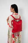 Leather Convertible Tote Bag/Backpack - Red