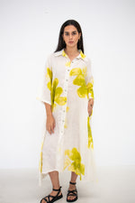 Bloom Linen Shirt Dress - White/Yellow