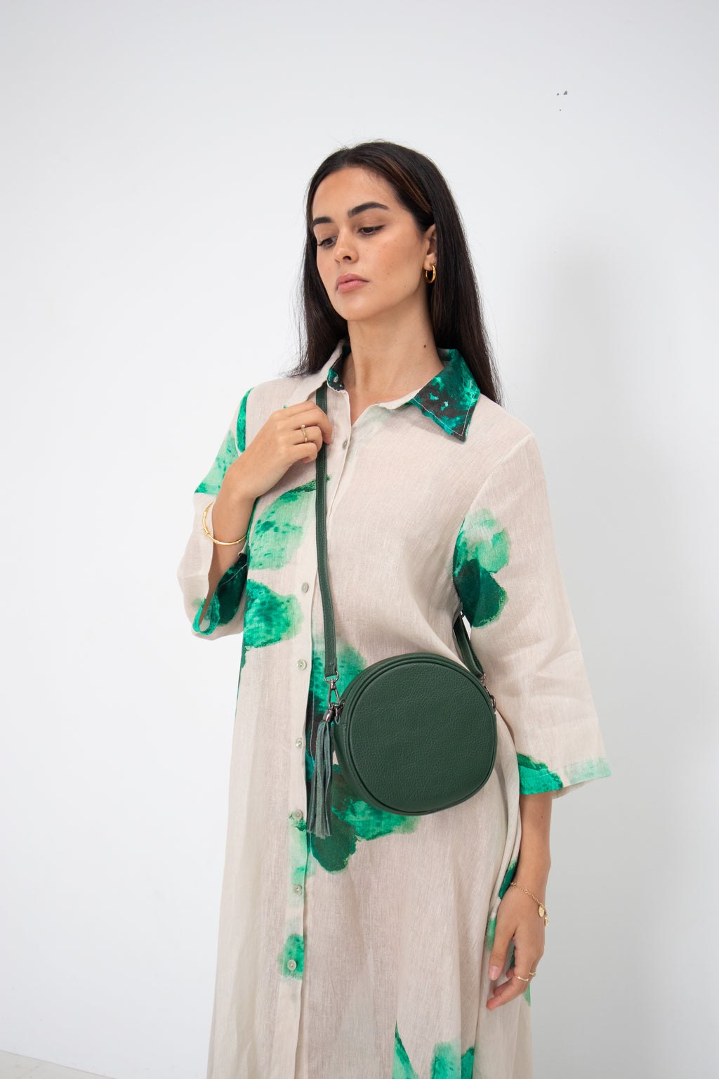 Round/Circle Leather Bag - Green