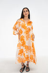 Forrest Button Down Linen Dress - Orange