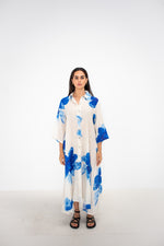 Bloom Linen Shirt Dress - White/Blue