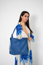 Leather Convertible Tote Bag/Backpack - Blue