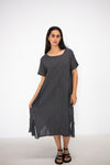 Mesh Detail Linen Dress - Charcoal