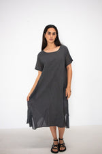 Mesh Detail Linen Dress - Charcoal