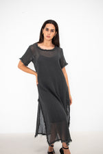 Overlay Mesh Dress  - Charcoal