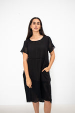 Cross Over Mesh Hem Dress - Black