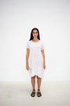 Cross Over Mesh Hem Dress - White