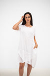 Cross Over Mesh Hem Dress - White