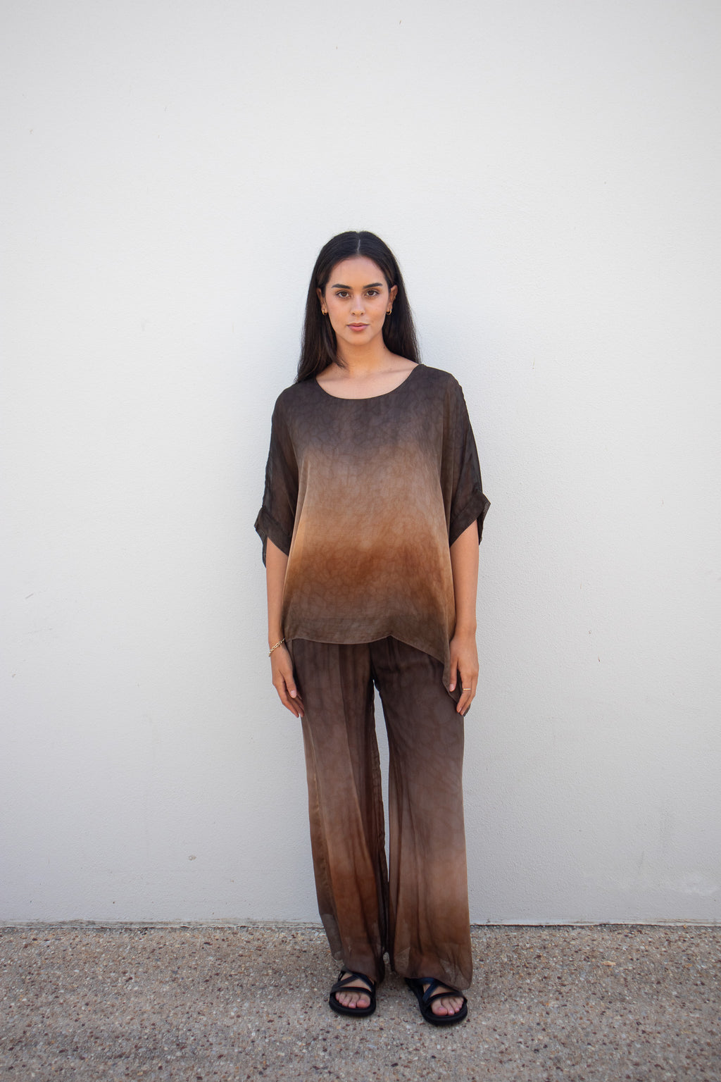 Ombre Silk Blend Pant - Rust