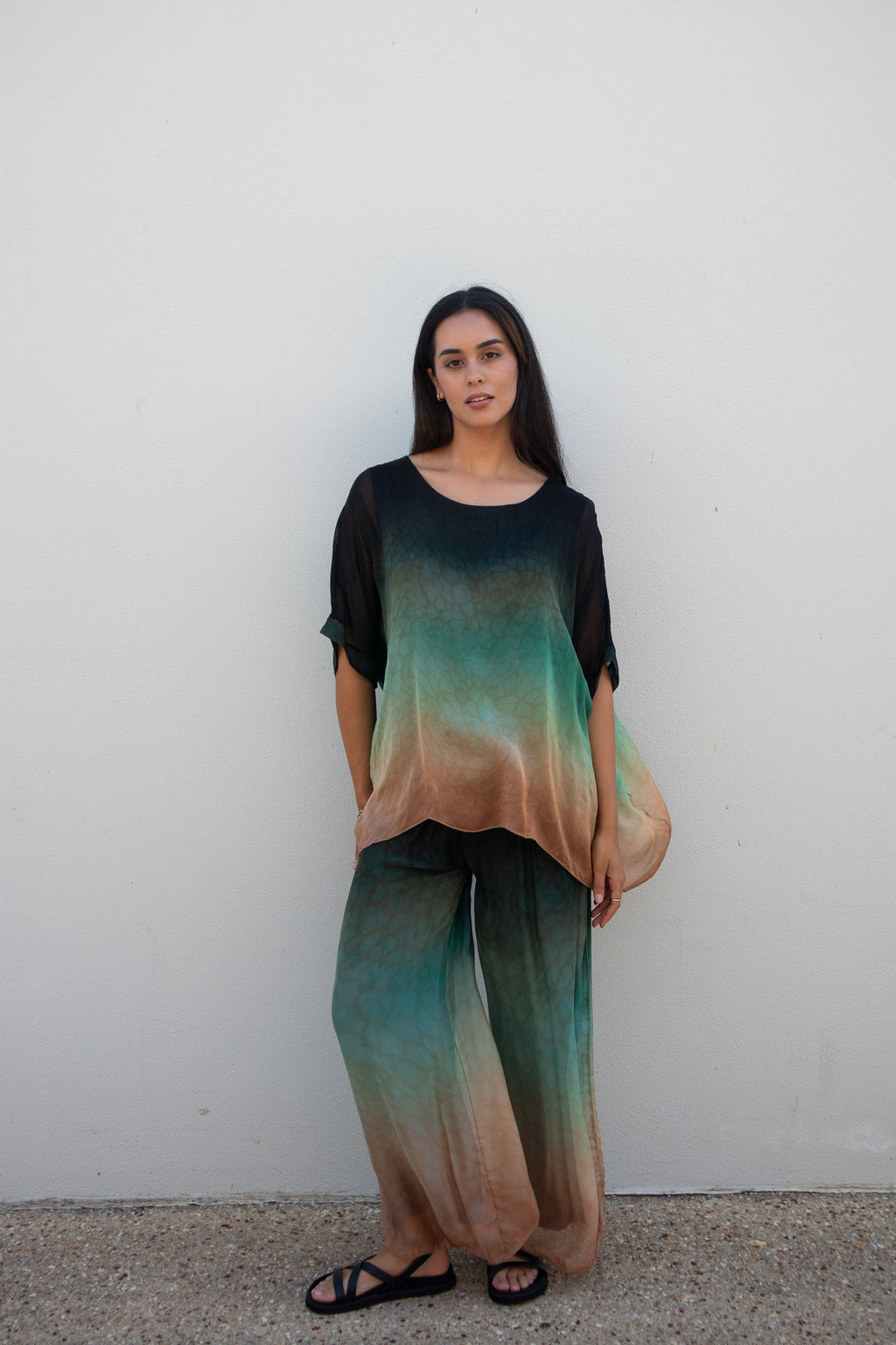 Ombre Silk Blend Pant - Green