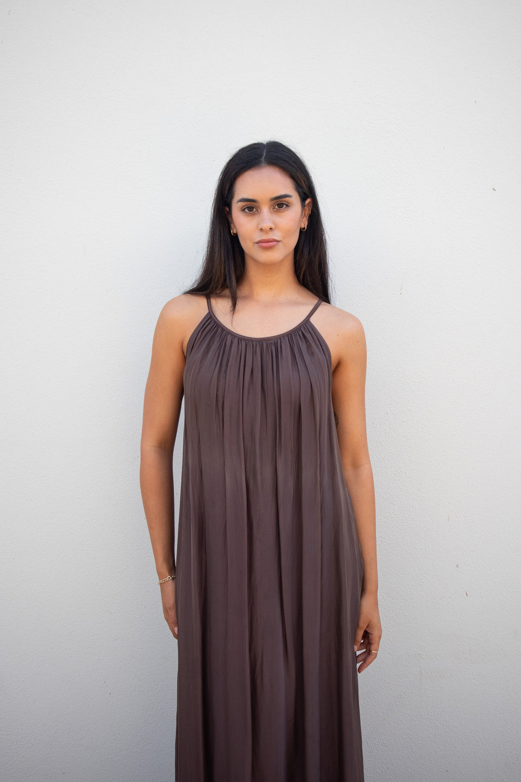 Summer Round Neck Maxi Dress - Chocolate