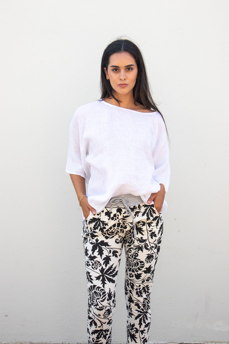 Cotton Comfort Pants - Black/White Print