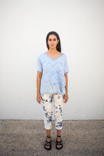 Cotton Comfort Pants - White/Blue Print