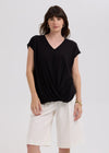 Linen Drape Top -  Black