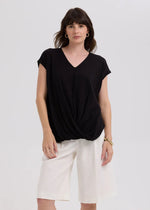 Linen Drape Top -  Black