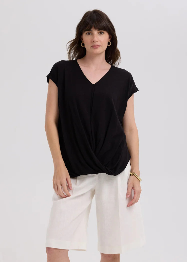 Linen Drape Top -  Black