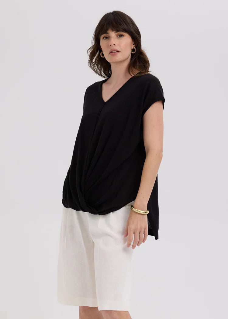 Linen Drape Top -  Black