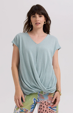 Linen Drape Top -  Lt Cyan
