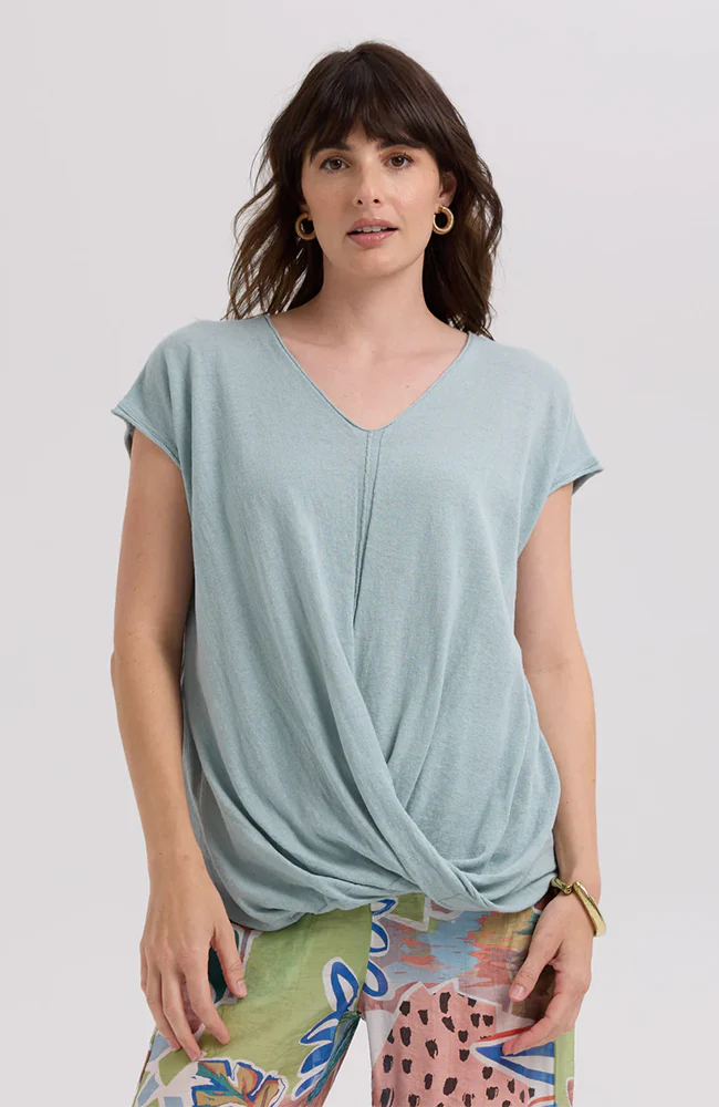 Linen Drape Top -  Lt Cyan