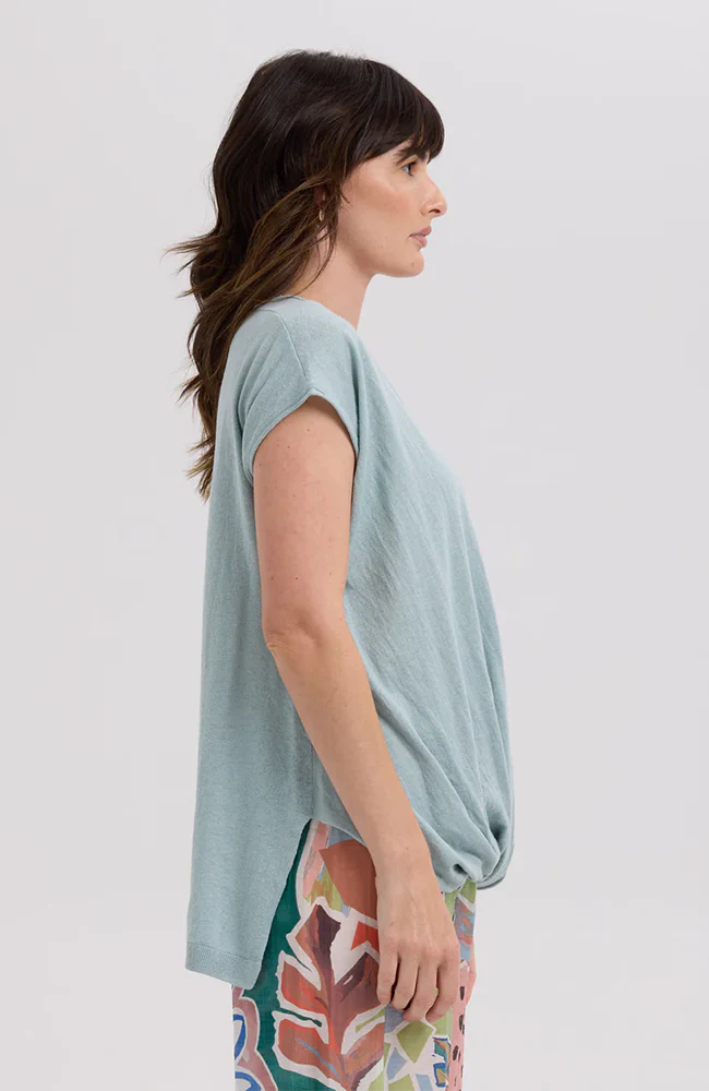 Linen Drape Top -  Lt Cyan